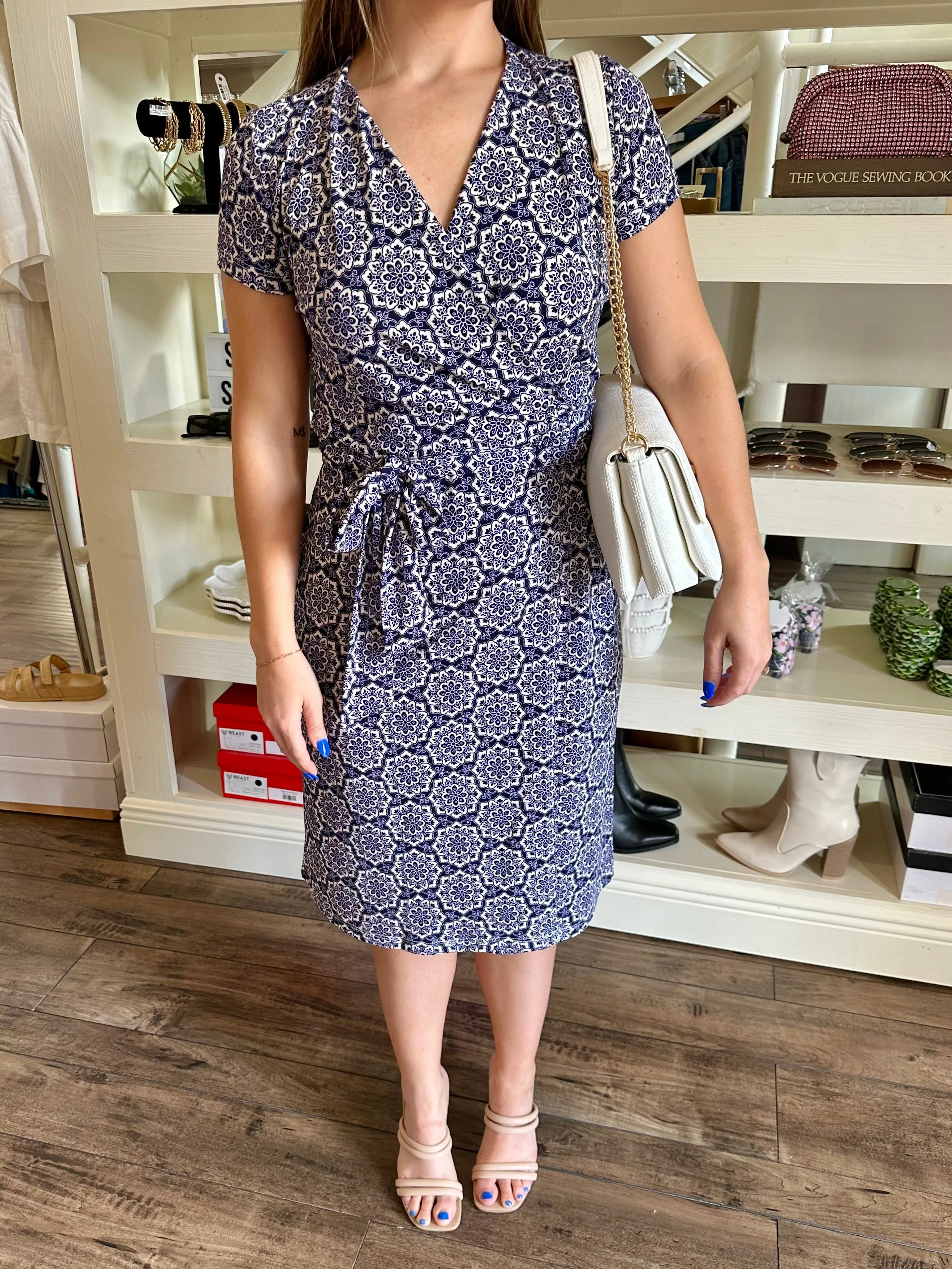 Blue Printed Wrap Dress