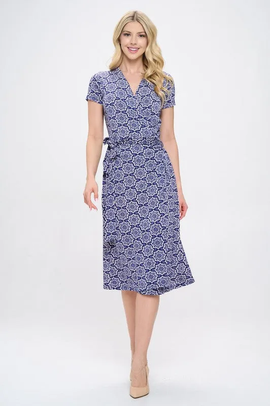 Blue Printed Wrap Dress