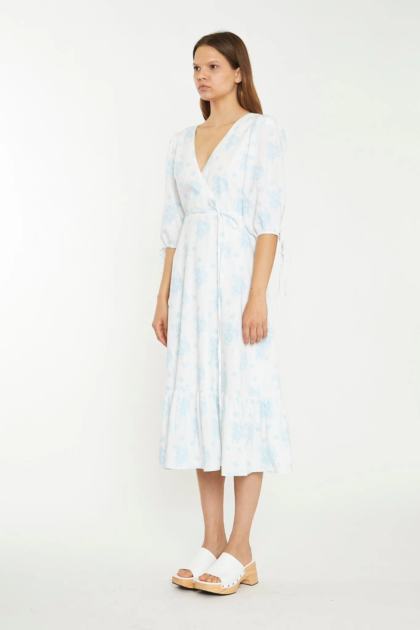 Blue Wallpaper Floral Midaxi Wrap-Dress