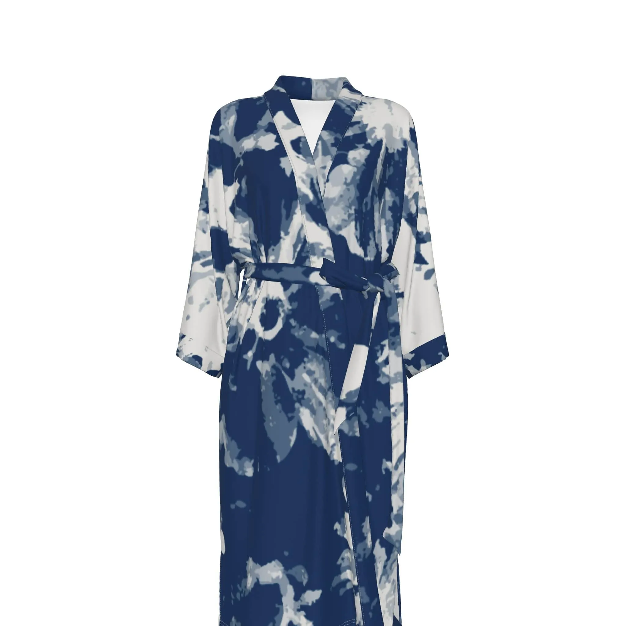 Blue Watercolors - Women's Satin Kimono Robe