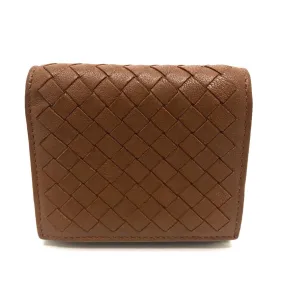 BOTTEGAVENETA Trifold wallet leather Brown INTRECCIATO Compact wallet Women Used Authentic