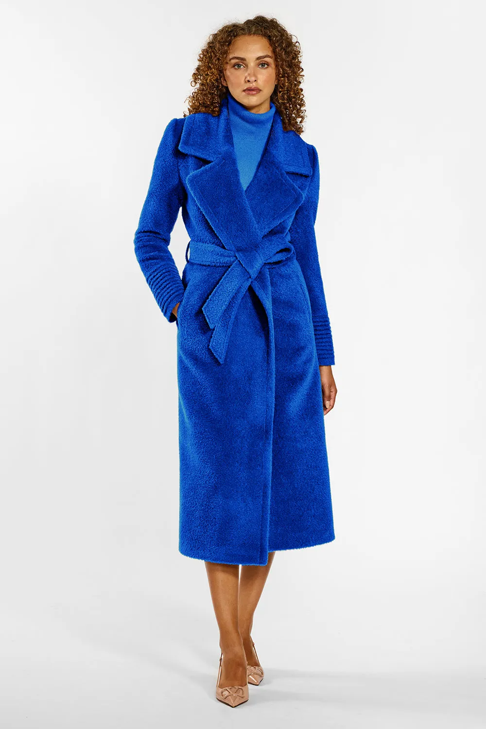 Bouclé Alpaca Long Notched Collar Wrap Coat