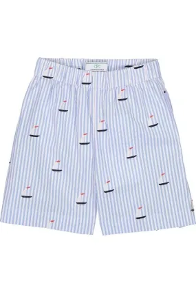 Boys Blue Seersucker Shorts With Sailboats