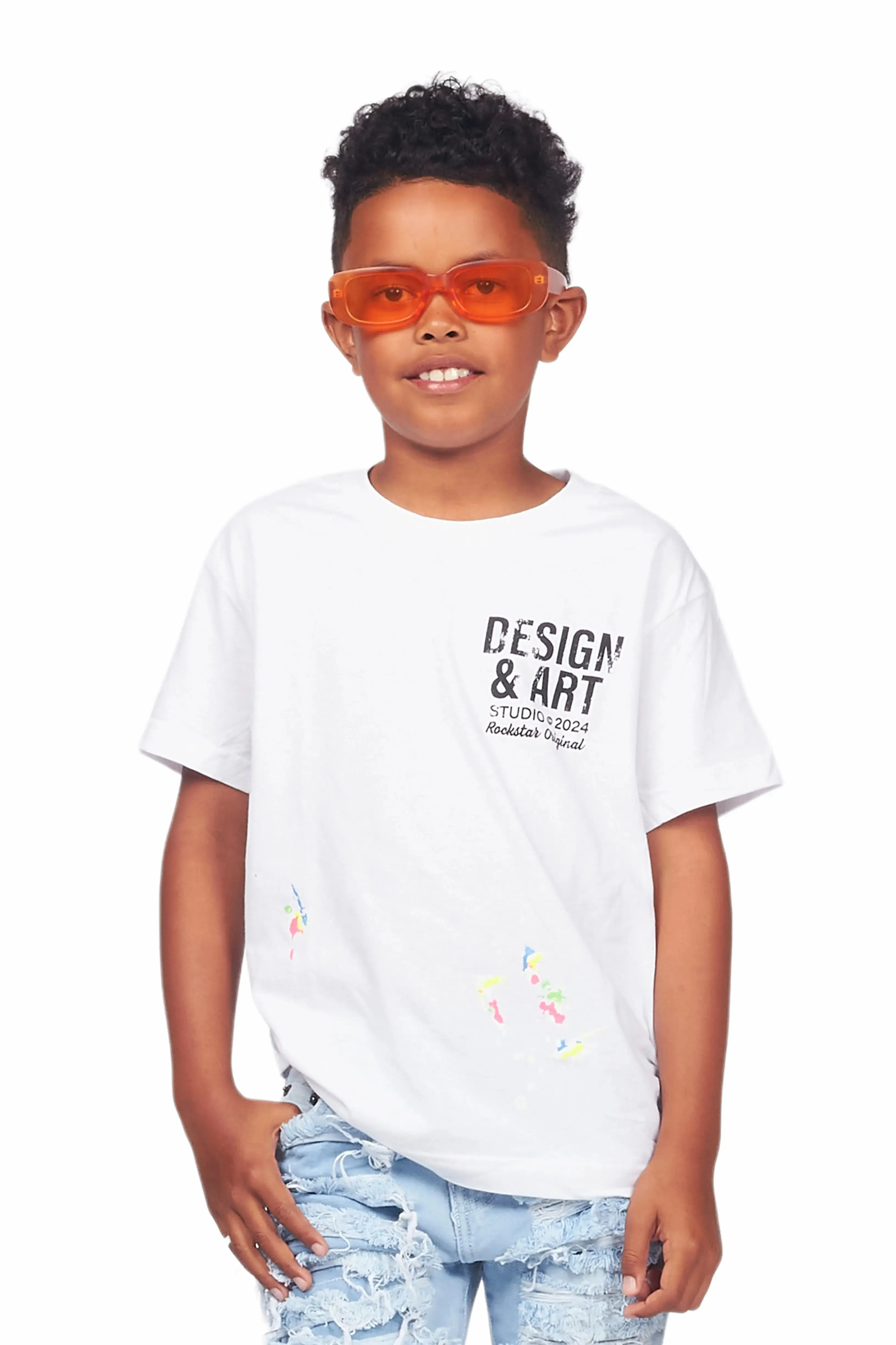 Boys Mancha White Graphic T-Shirt