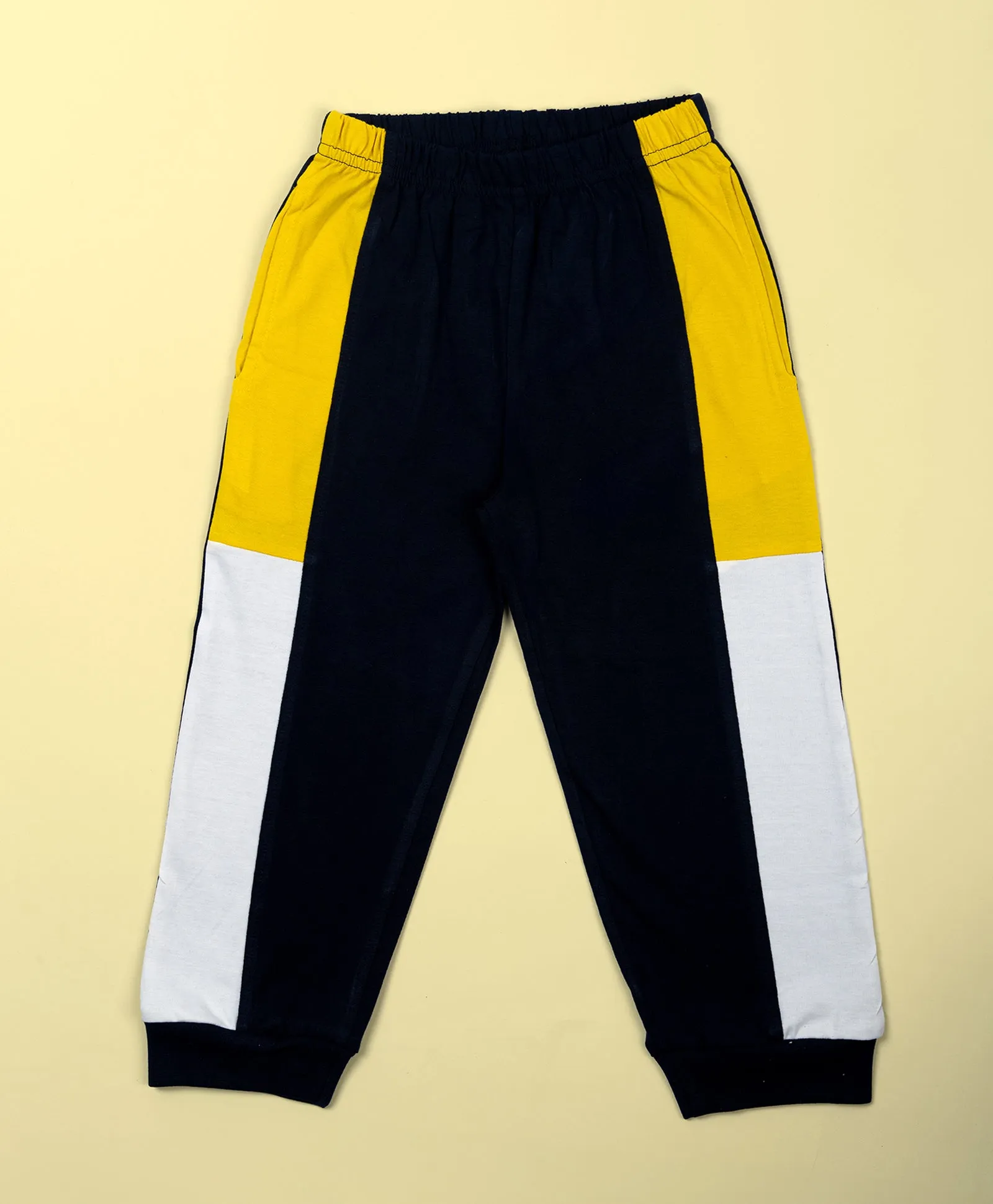 Boys Yellow & Blue Colorblock Half Sleeves T-Shirt & Lounge Pant Set