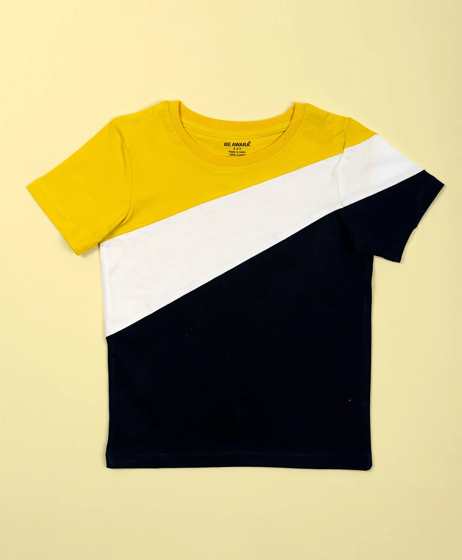 Boys Yellow & Blue Colorblock Half Sleeves T-Shirt & Lounge Pant Set