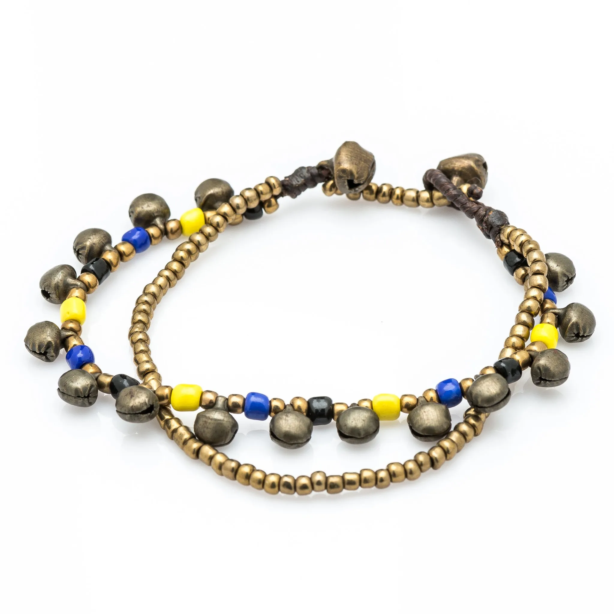 Brass Bell And Multi Bead Double Strand Bracelets