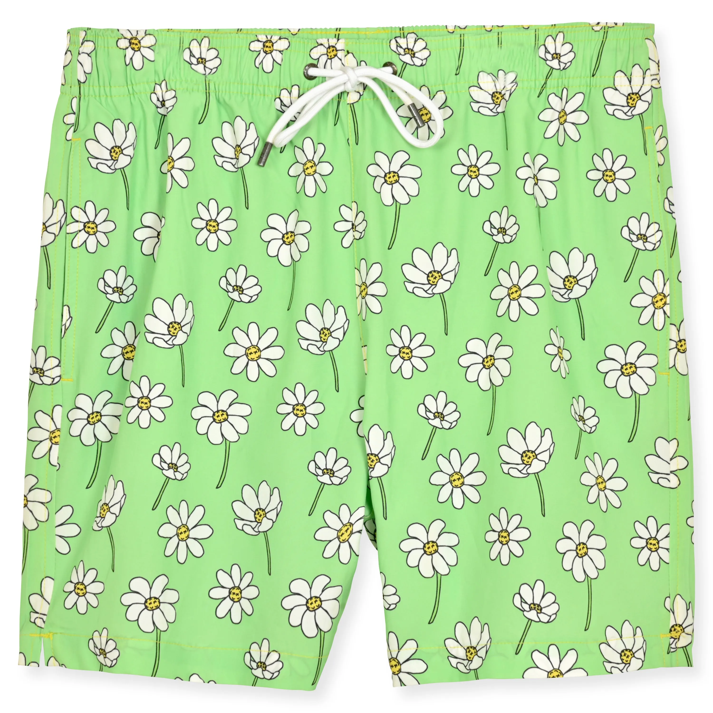 Bright Green Scattered Daisies Swim Trunk