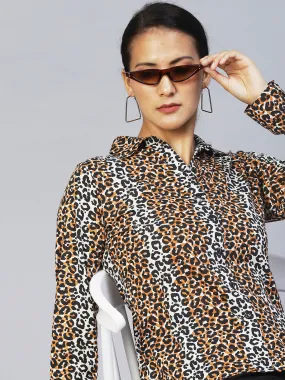 Brown Animal Print Full Sleeves Shirt