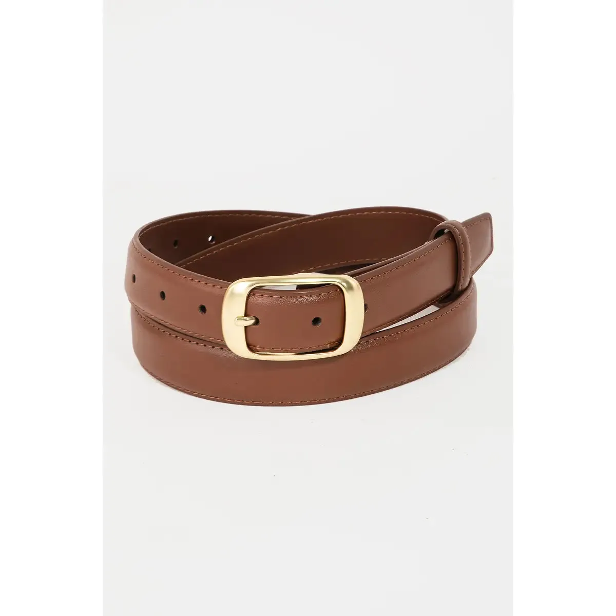 Brown Gold Rectangle Buckle Belt