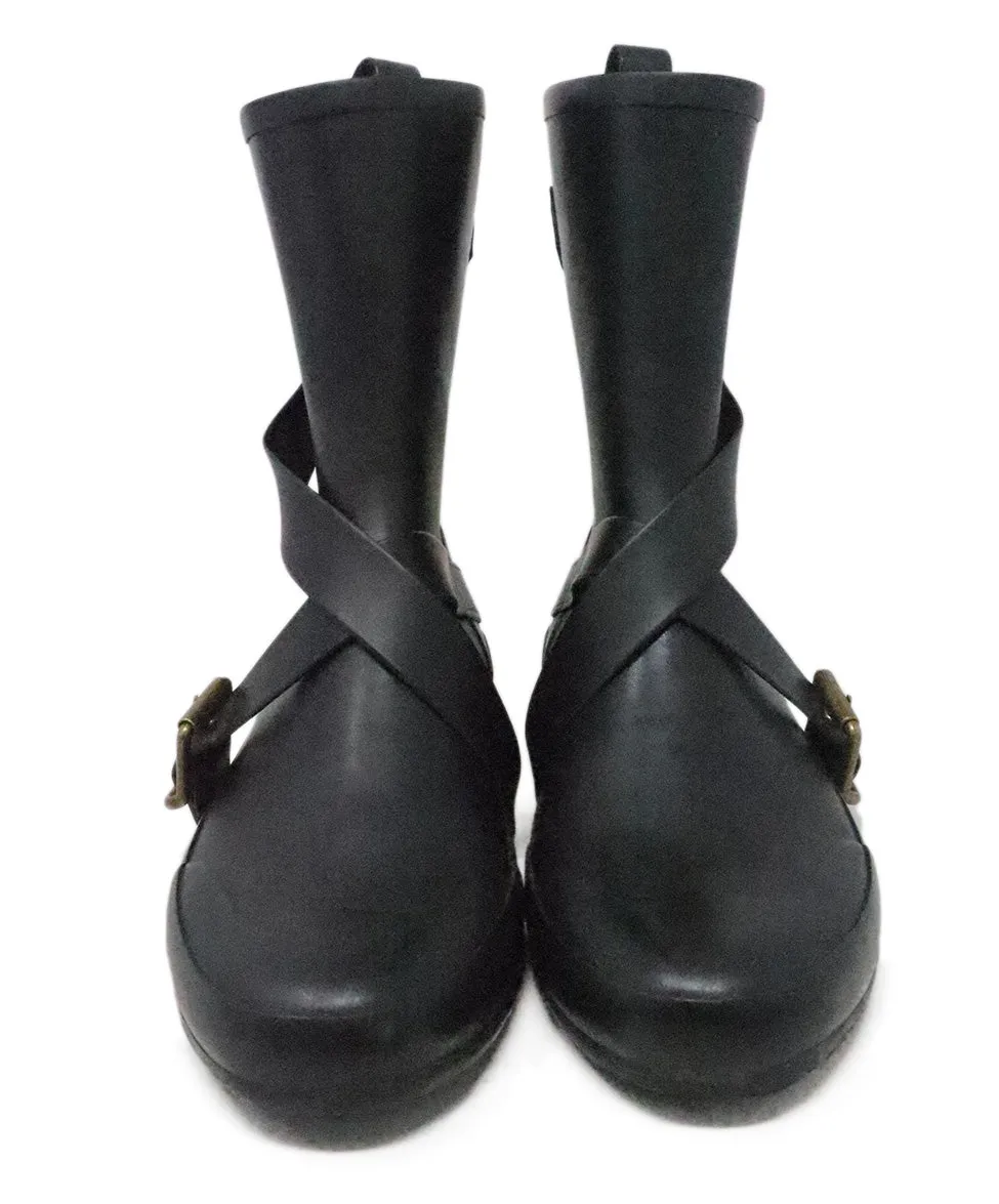 Burberry Black Rubber Boots w/ Buckle Trim sz 8