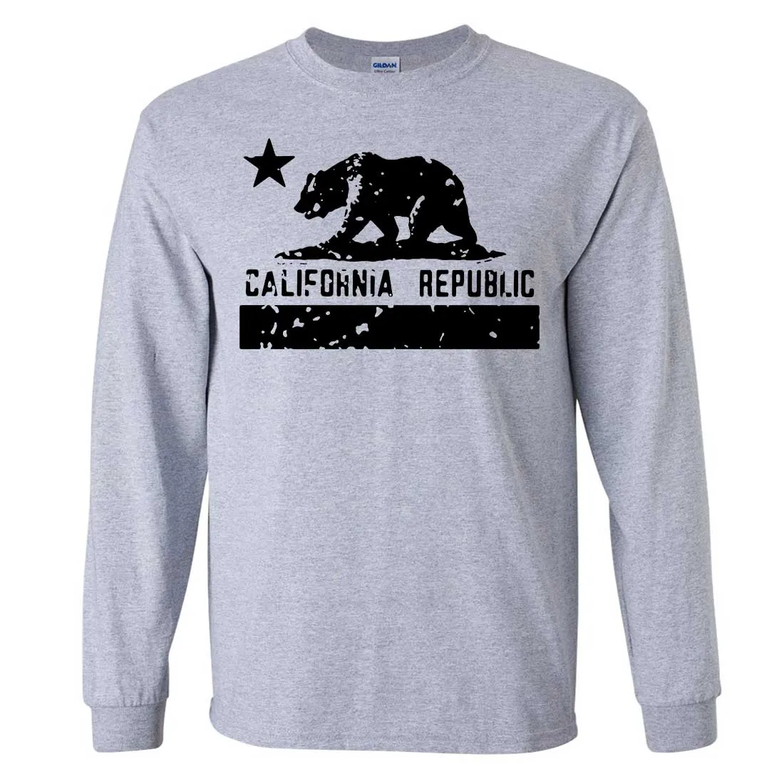 California Flag Black Print Silhouette Long Sleeve Shirt