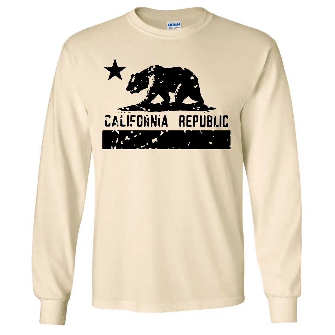 California Flag Black Print Silhouette Long Sleeve Shirt