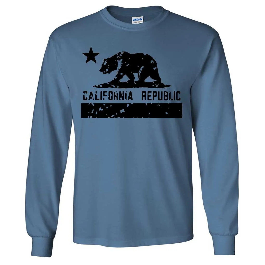 California Flag Black Print Silhouette Long Sleeve Shirt