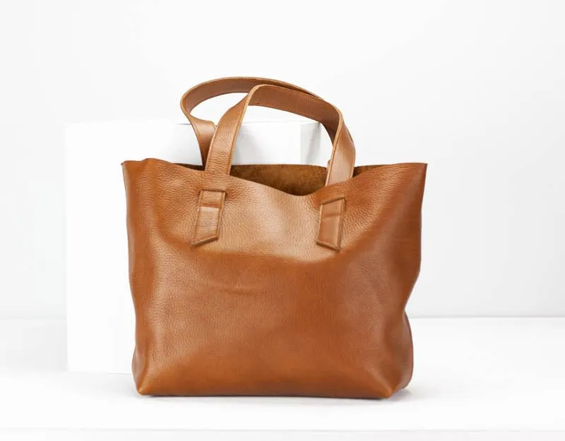 Calisto tote bag - Brown pebbled leather