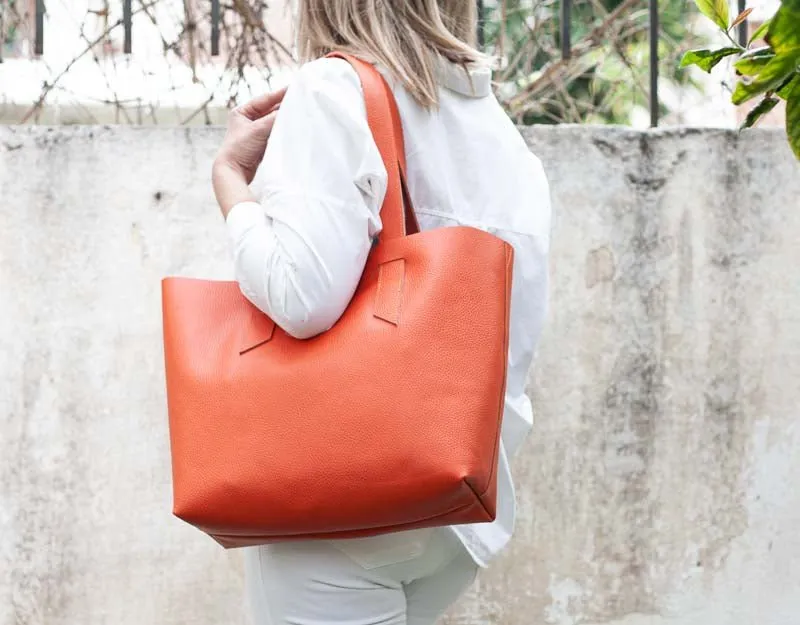 Calisto tote bag - Orange pebbled leather