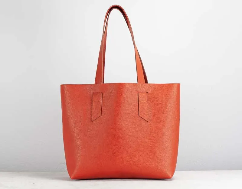 Calisto tote bag - Orange pebbled leather