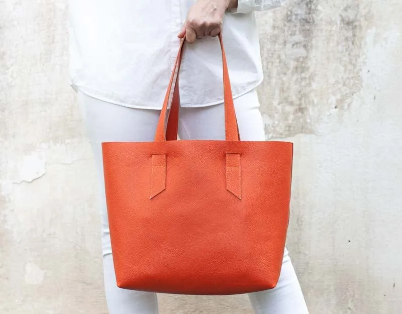 Calisto tote bag - Orange pebbled leather