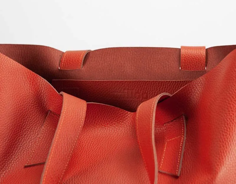 Calisto tote bag - Orange pebbled leather