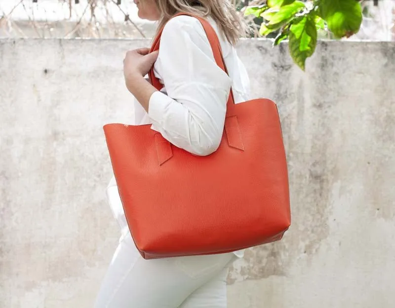 Calisto tote bag - Orange pebbled leather