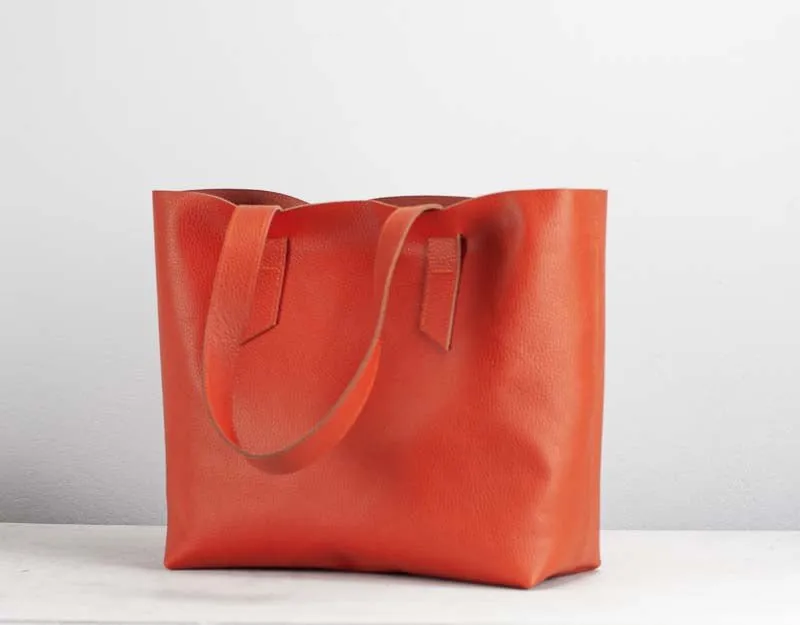 Calisto tote bag - Orange pebbled leather