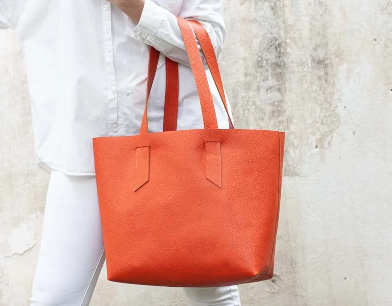 Calisto tote bag - Orange pebbled leather