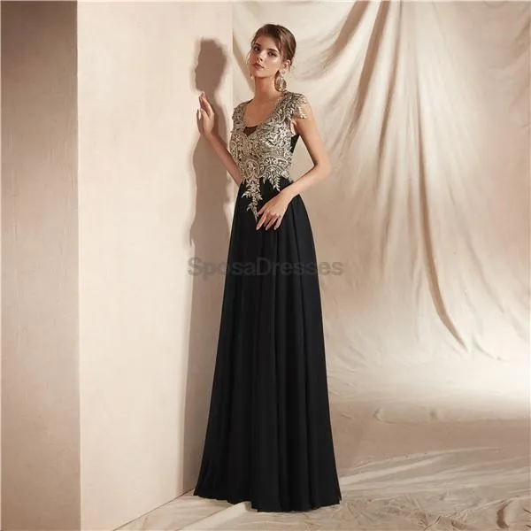 Cap Sleeves Applique Chiffon Evening Prom Dresses, Evening Party Prom Dresses, 12068