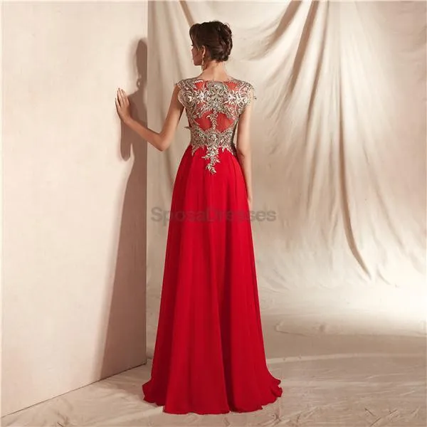 Cap Sleeves Applique Chiffon Evening Prom Dresses, Evening Party Prom Dresses, 12068