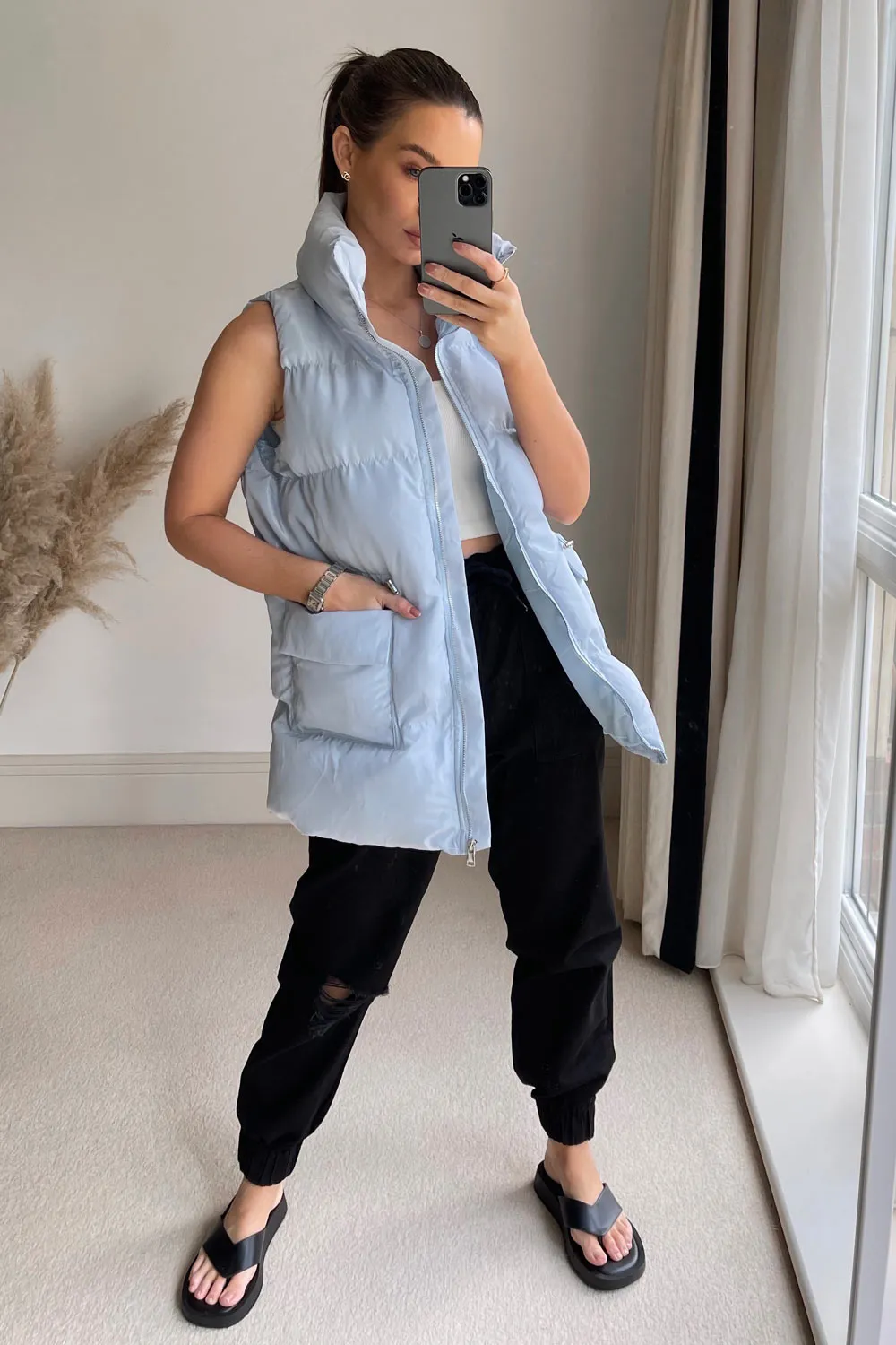 Cecelia Blue Longline Puffer Drawstring Gilet