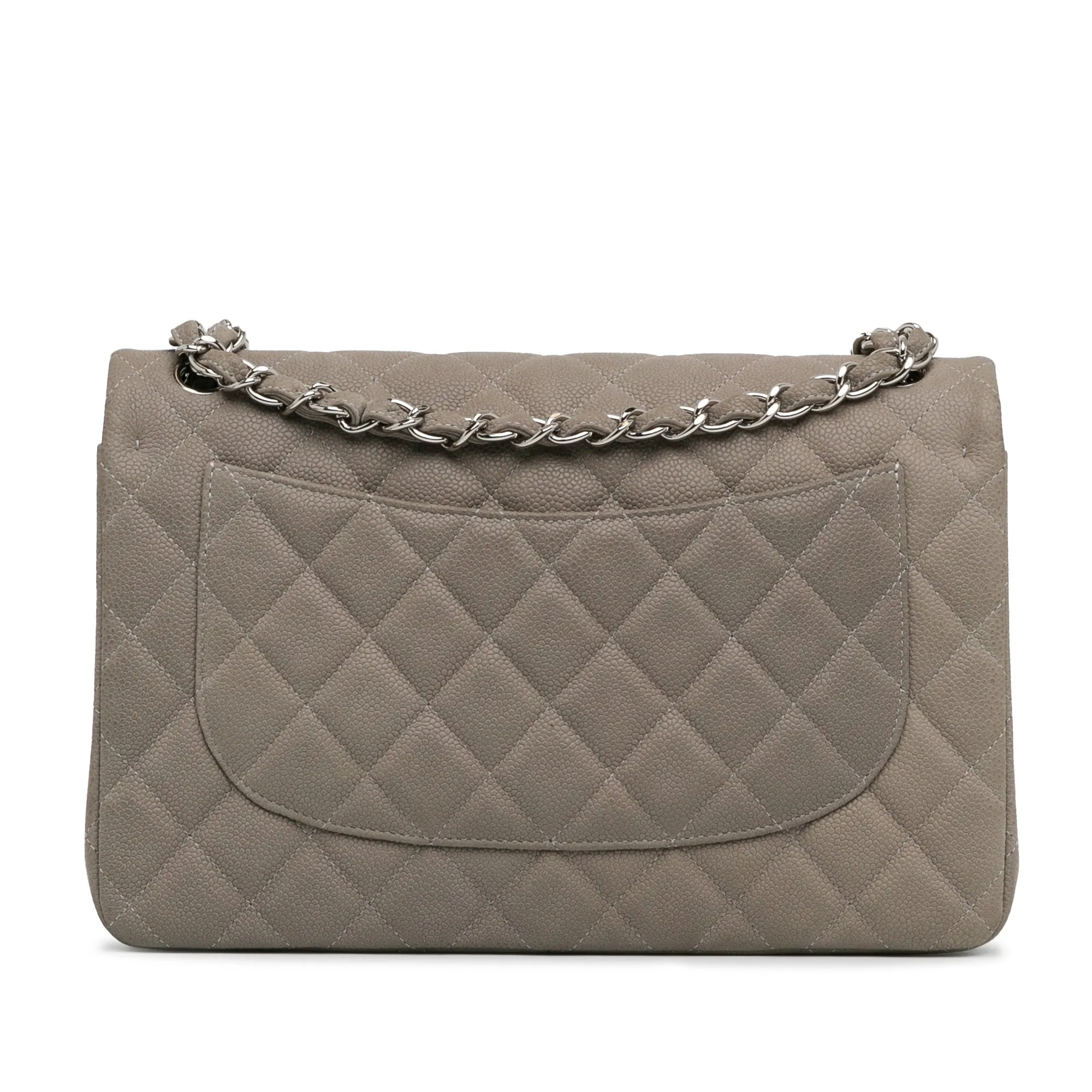 Chanel Classic Double Flap Jumbo Grey Caviar Silver