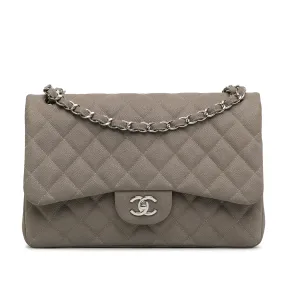 Chanel Classic Double Flap Jumbo Grey Caviar Silver