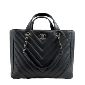 CHANEL - Large Shopping Tote Black Chevron Leather CC Tote w/ Shoulder Strap