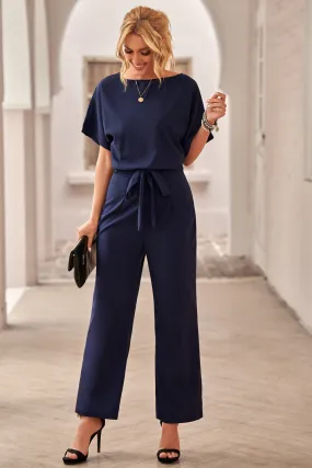 Chic Blue Oh So Glam Belted Wide Leg Jumpsuit