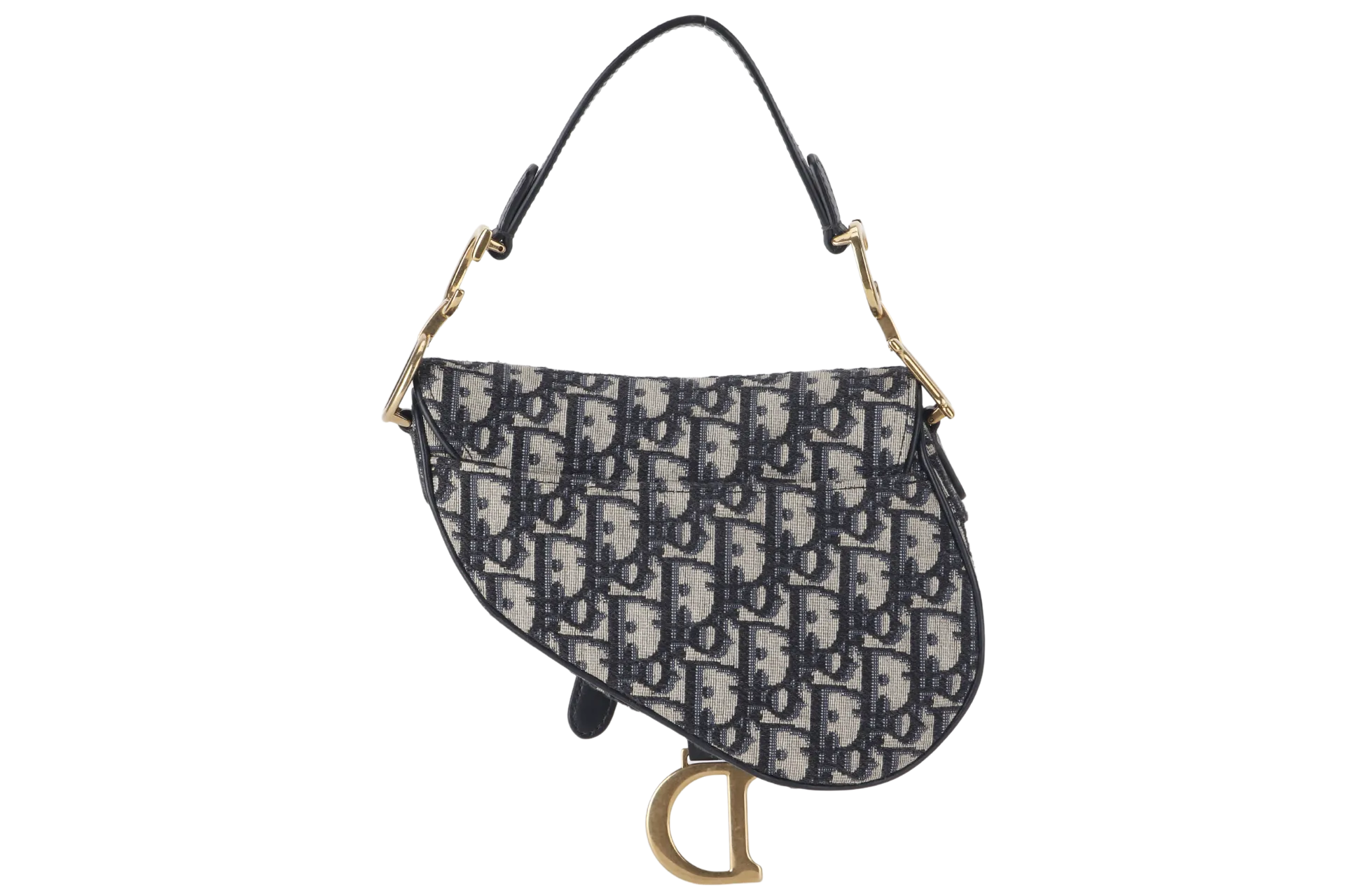 CHRISTIAN DIOR MINI SADDLE BLUE OBLIQUE JACQUARD GOLD HARDWARE 03-RU-0158 WITH DUST COVER