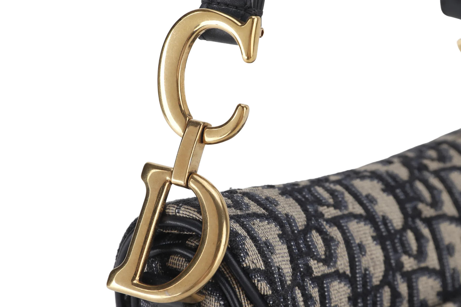 CHRISTIAN DIOR MINI SADDLE BLUE OBLIQUE JACQUARD GOLD HARDWARE 03-RU-0158 WITH DUST COVER