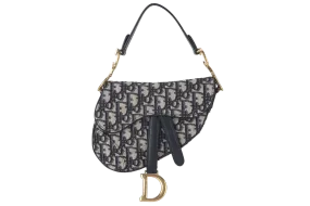 CHRISTIAN DIOR MINI SADDLE BLUE OBLIQUE JACQUARD GOLD HARDWARE 03-RU-0158 WITH DUST COVER