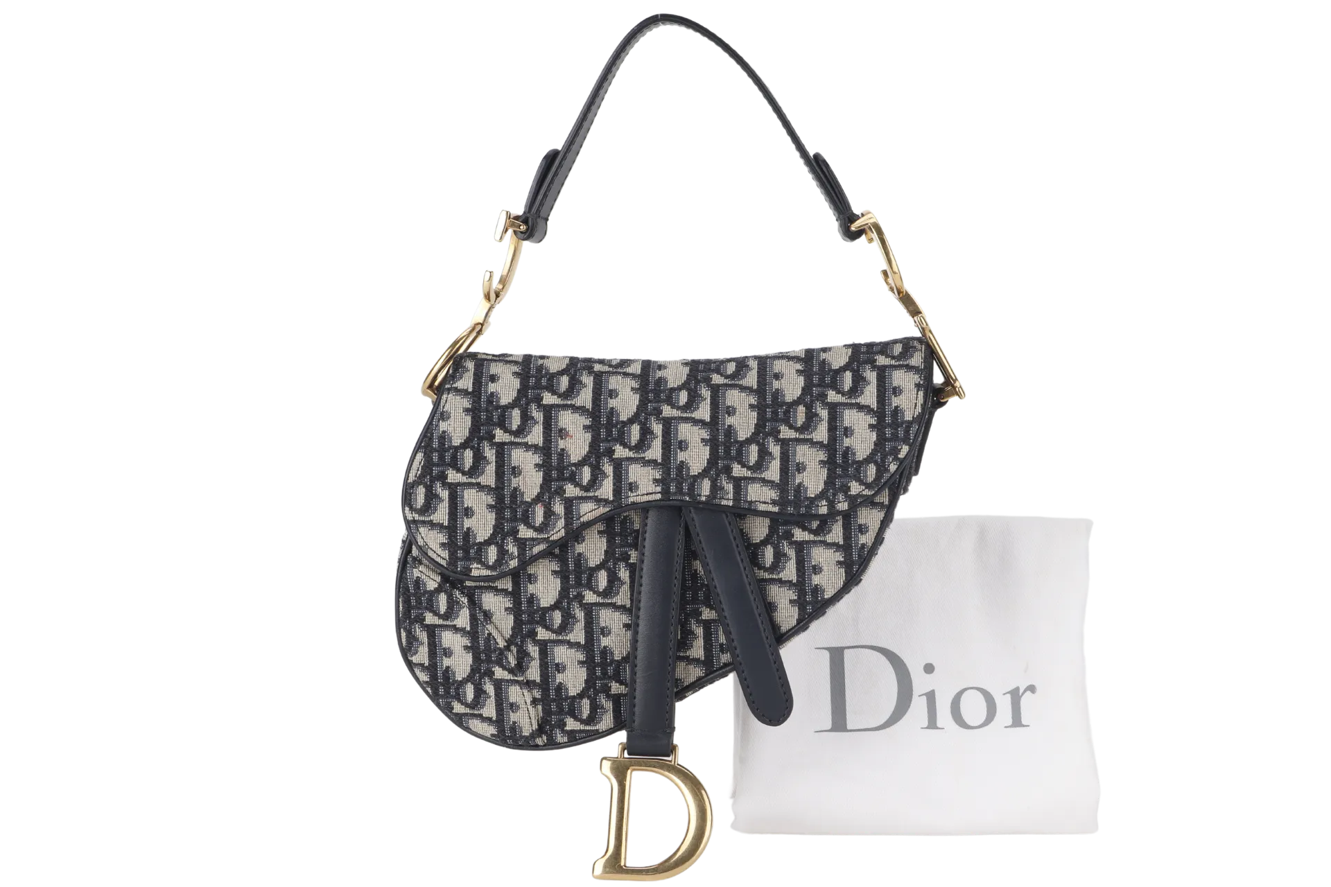 CHRISTIAN DIOR MINI SADDLE BLUE OBLIQUE JACQUARD GOLD HARDWARE 03-RU-0158 WITH DUST COVER