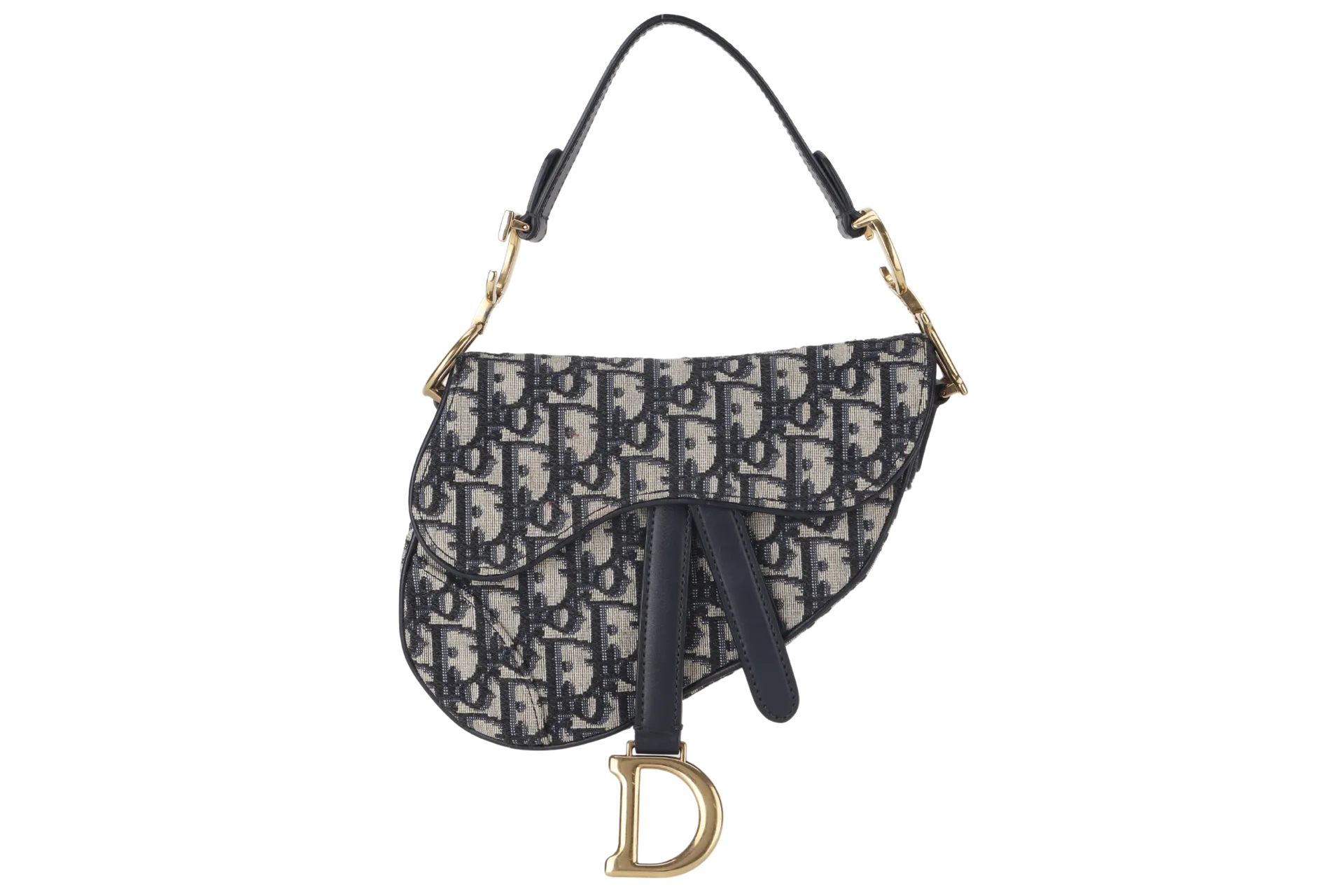 CHRISTIAN DIOR MINI SADDLE BLUE OBLIQUE JACQUARD GOLD HARDWARE 03-RU-0158 WITH DUST COVER