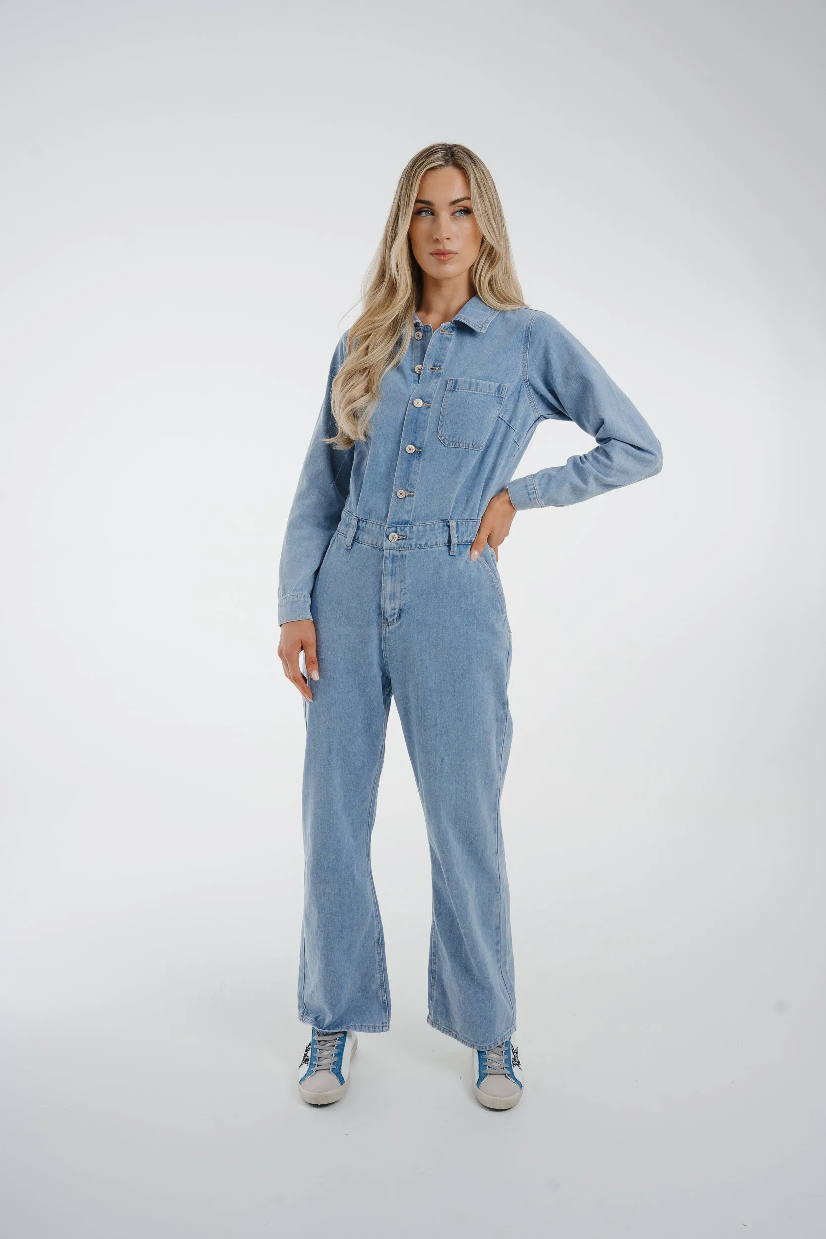 Cindy Denim Jumpsuit In Light Wash