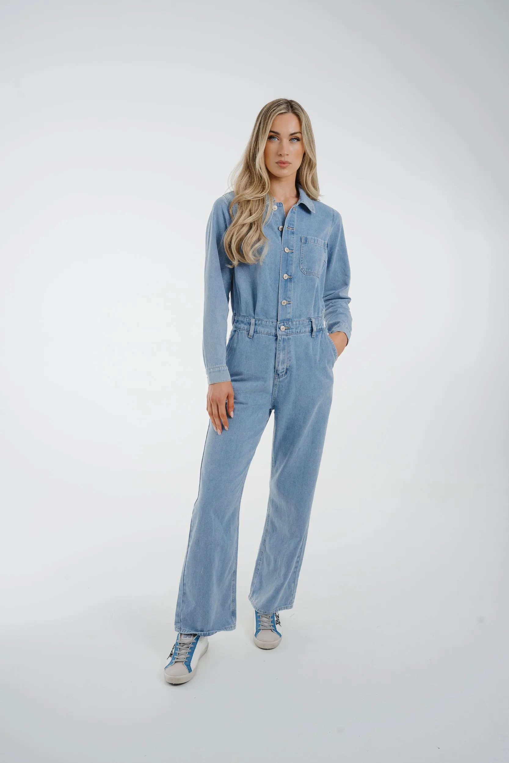 Cindy Denim Jumpsuit In Light Wash