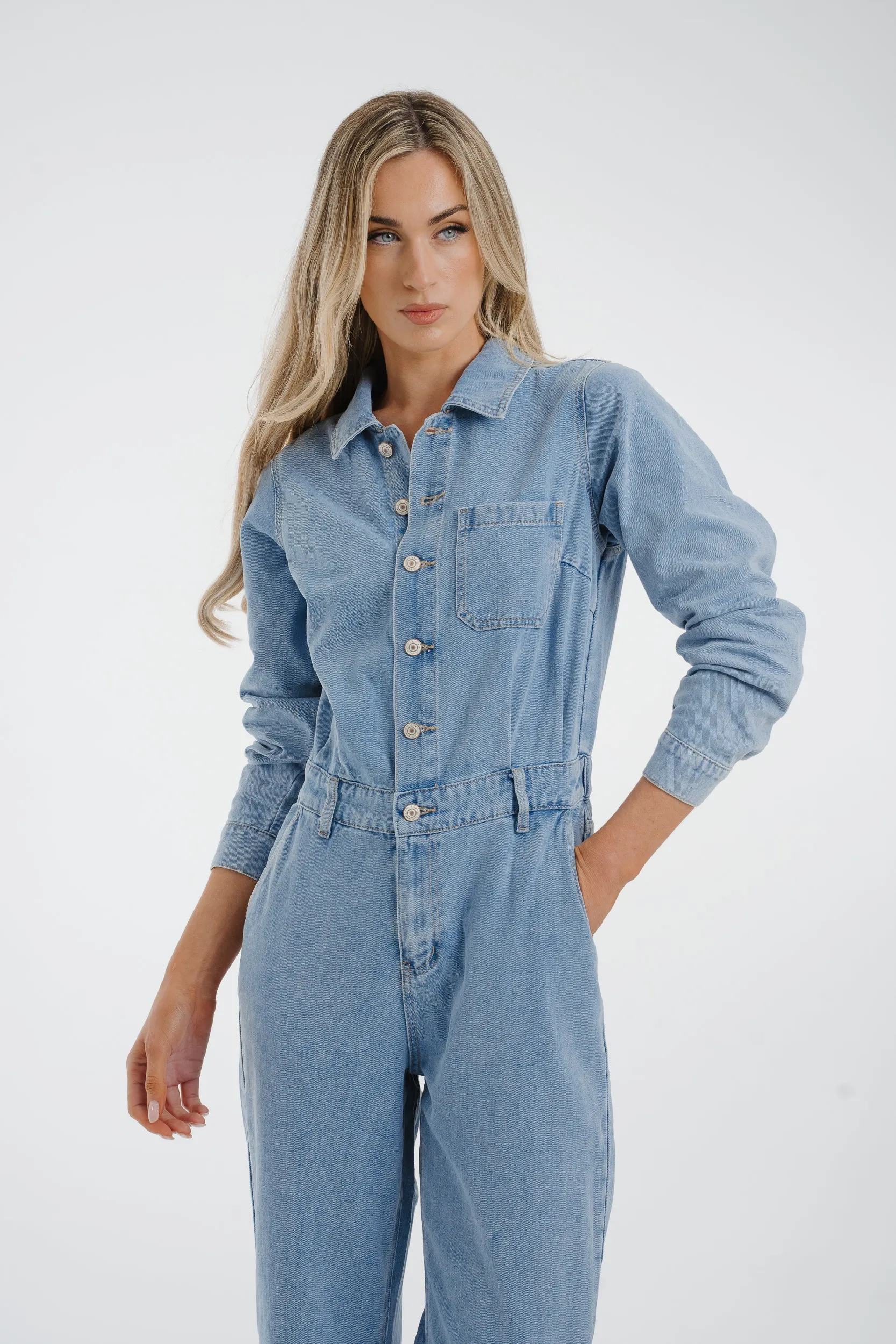 Cindy Denim Jumpsuit In Light Wash