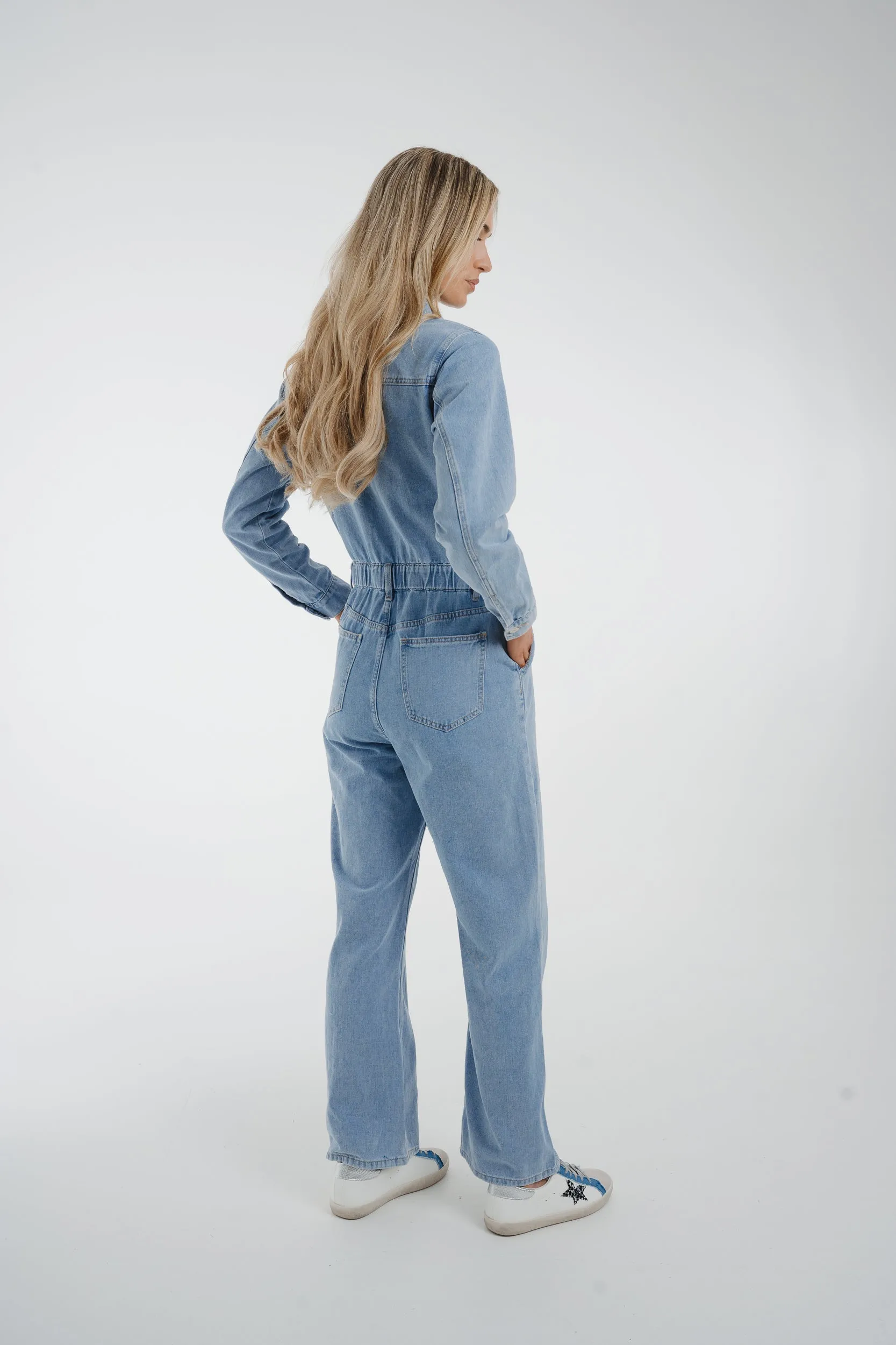 Cindy Denim Jumpsuit In Light Wash