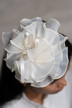 Classic Ivory Silk Flower Hair Band with Pearl Edging