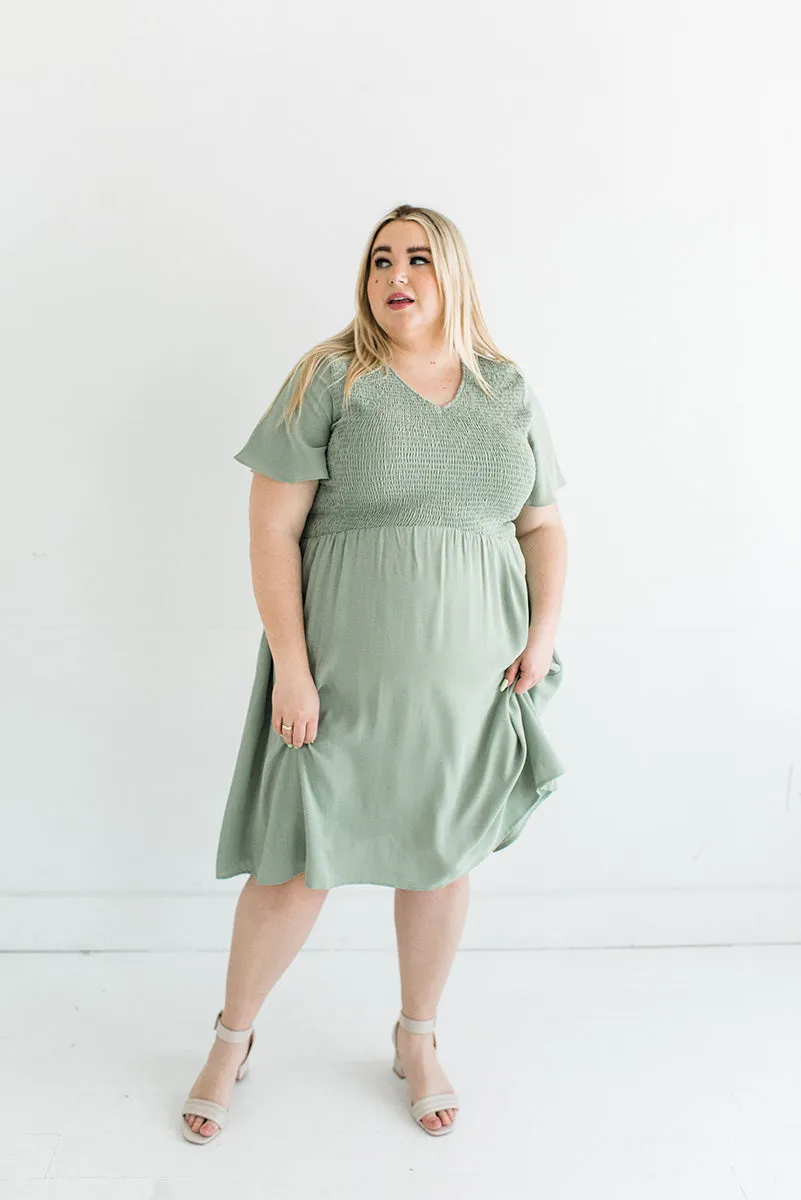 Corrine Smocked Dress in Sage - Size 3X Left