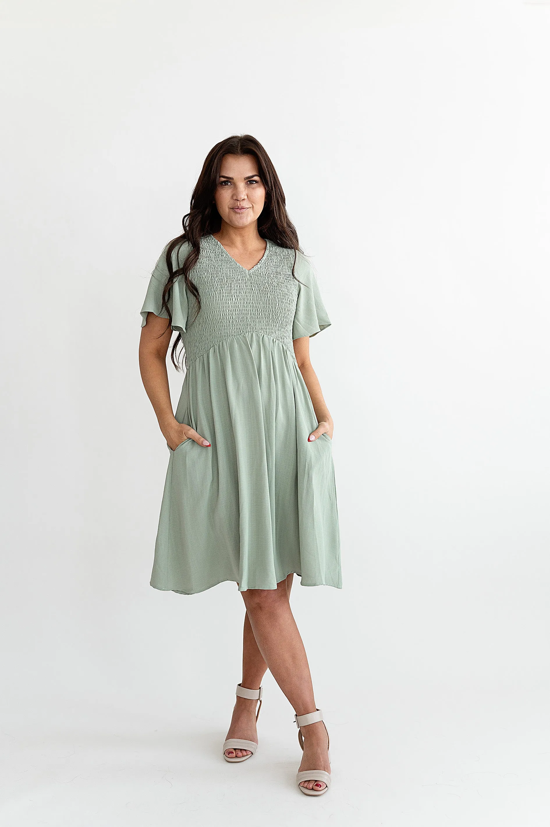 Corrine Smocked Dress in Sage - Size 3X Left