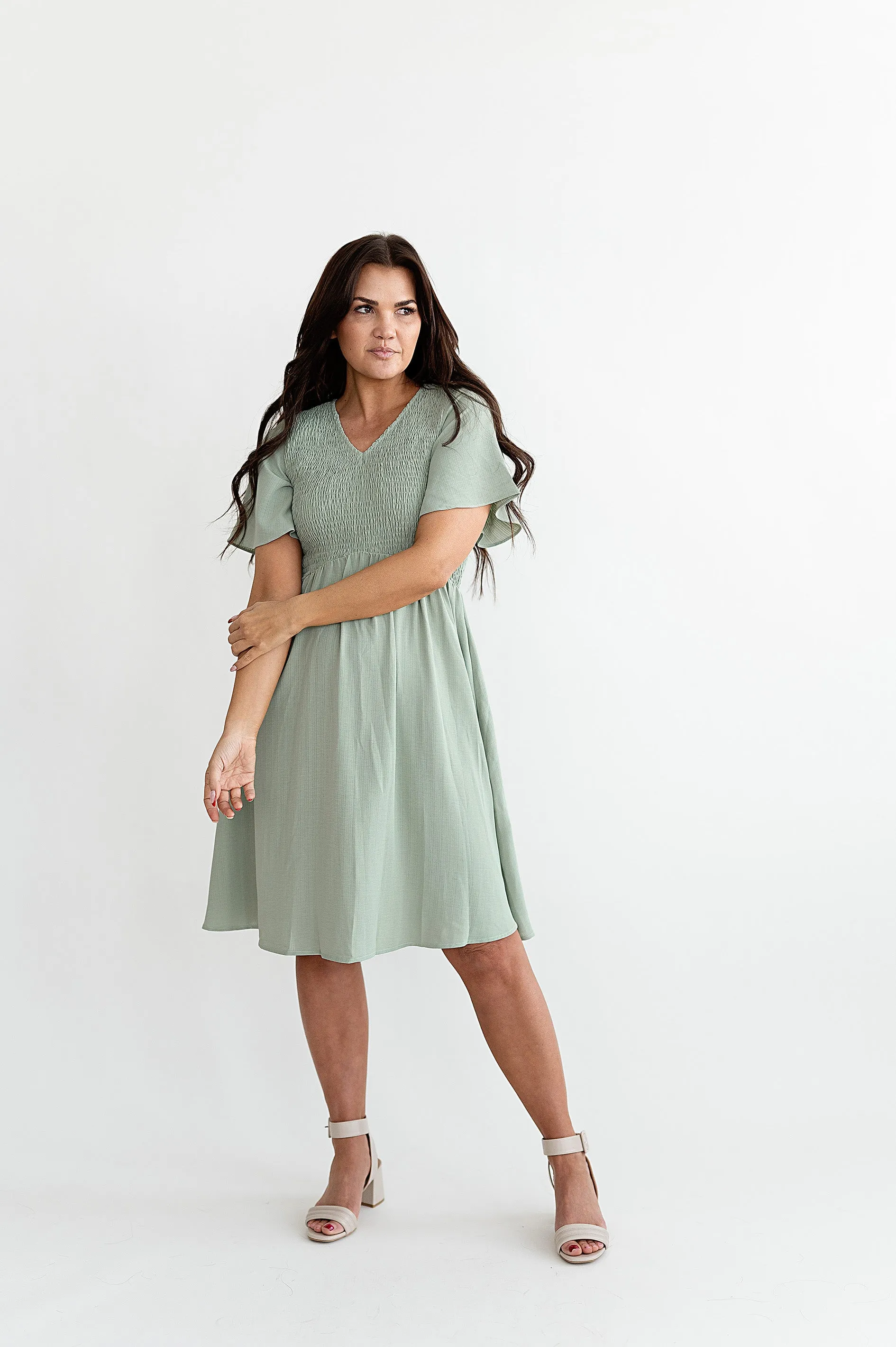 Corrine Smocked Dress in Sage - Size 3X Left