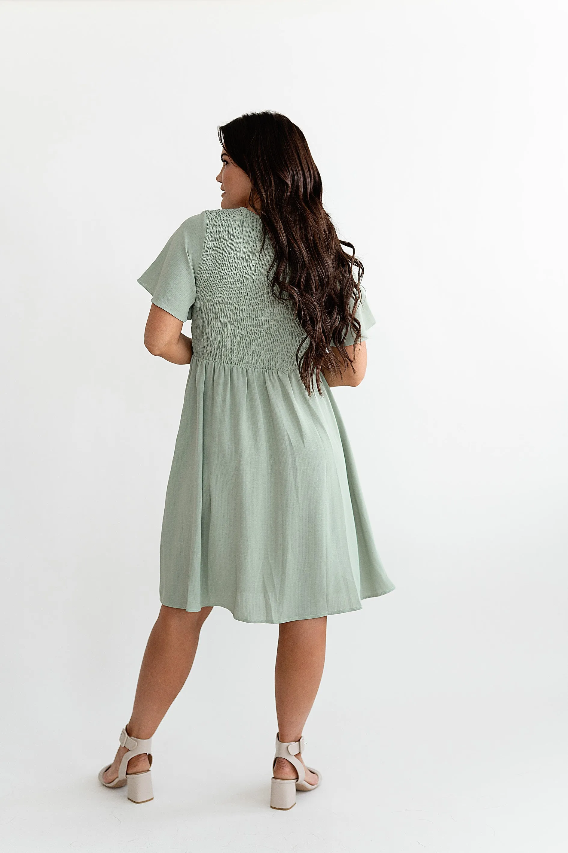 Corrine Smocked Dress in Sage - Size 3X Left