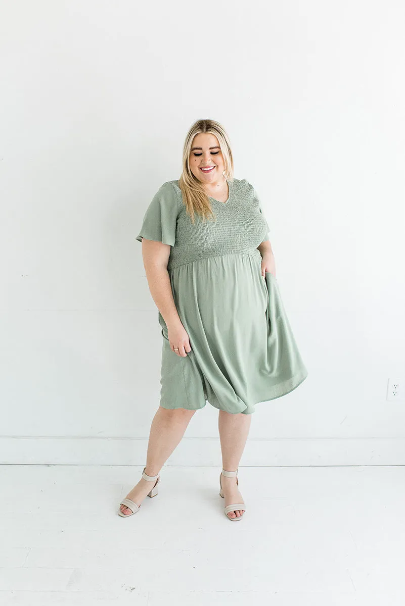 Corrine Smocked Dress in Sage - Size 3X Left