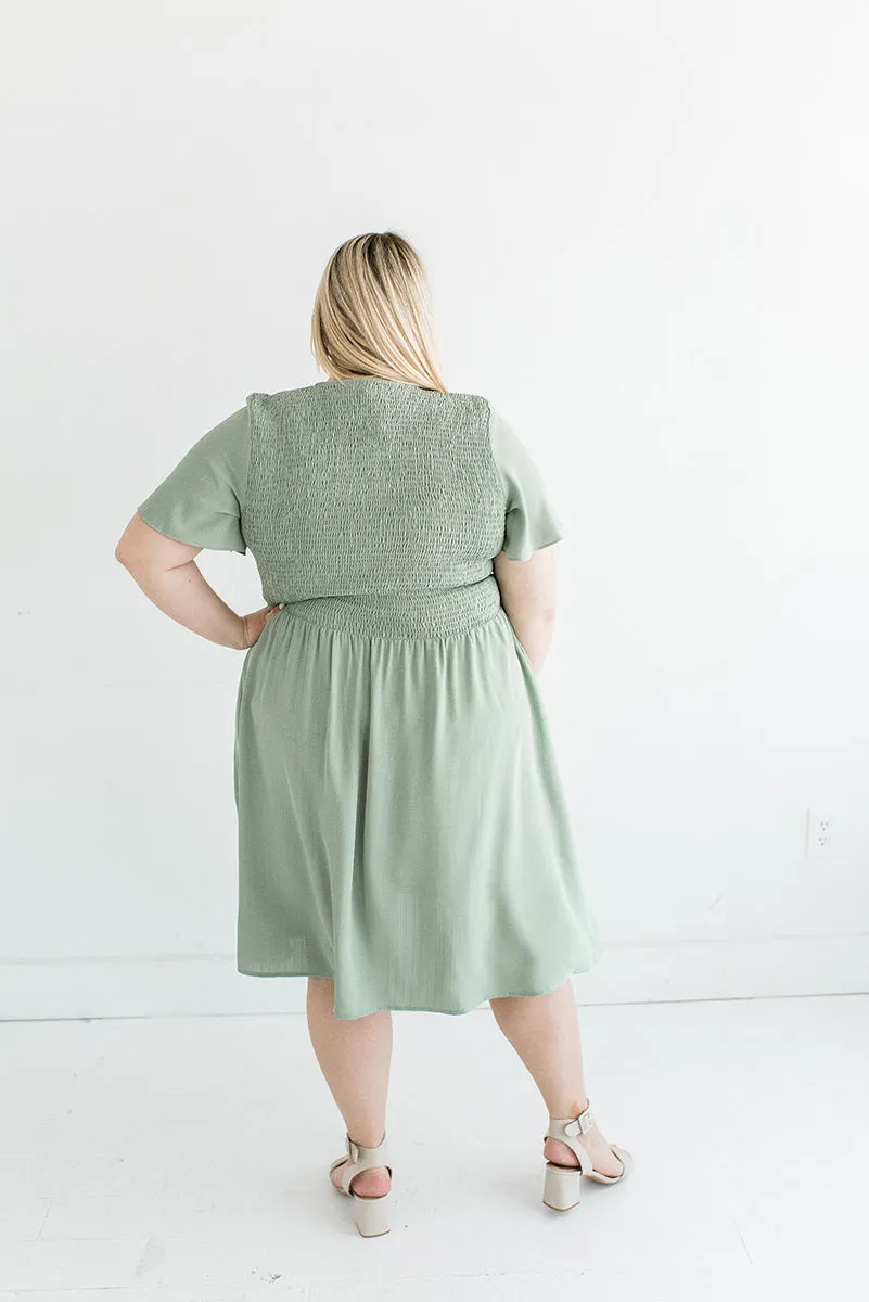 Corrine Smocked Dress in Sage - Size 3X Left