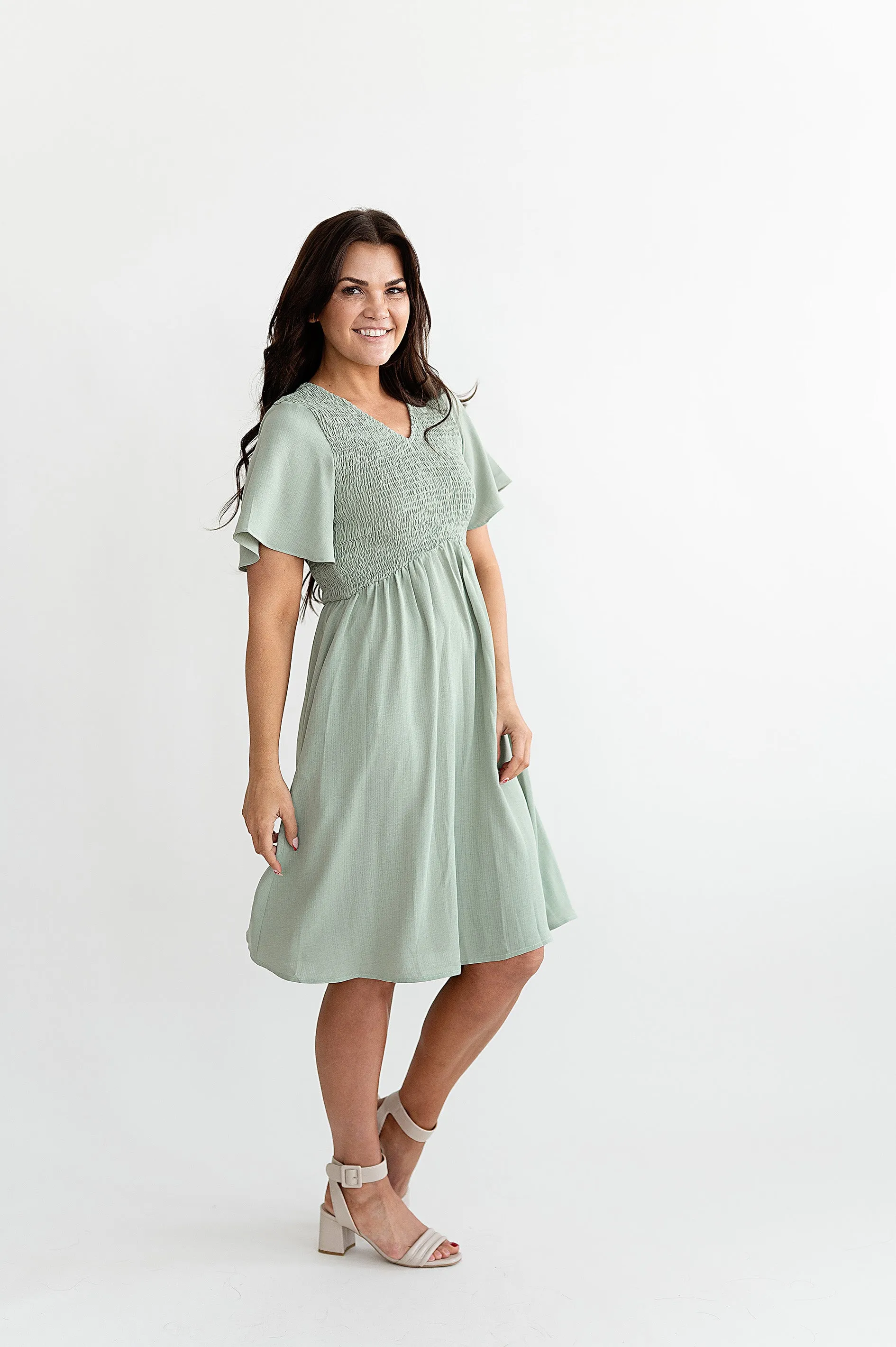 Corrine Smocked Dress in Sage - Size 3X Left